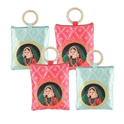 Kuber Industries Set of 4 Maharani Printed Silk Pearls Beaded Handle Purse Clutches-picture-17