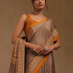 Soch Mustard Printed Saree With Unstitched Blouse image 4