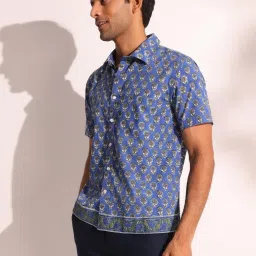 Fabindia Skyblue Cotton Straight Fit Print Casualshirts image 4