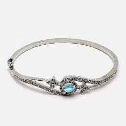 Zeneme Rhodium Plated Dribble Crystal Green American Diamond Openable Bracelet image 4