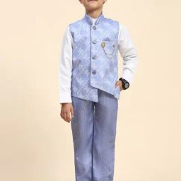 Pro-Ethic Style Developer Kids Blue Floral Print Full Sleeves Shirt, Pants with Jacket-picture-11