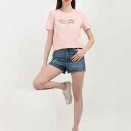 TOMMY HILFIGER Pink Cotton Graphic Print T-Shirt image 4