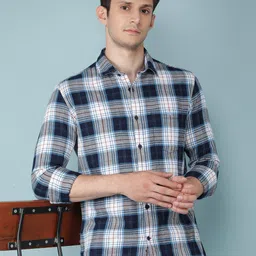 Crimsoune Club Men Classic Slim Fit Tartan Checks Opaque Checked Casual Shirt-image-98