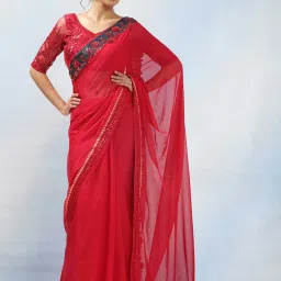 MAHALASA Red Embellished Saree With Unstitched Blouse image 4