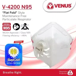 Venus V-4200 NIOSH Certified N95 Respirator Face Mask in White Color, 24841 (Pack of 5 Pcs) image 2