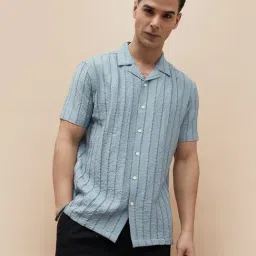 Code By Lifestyle Blue Regular Fit Striped Shirt-image-21