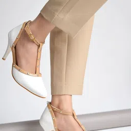 Shoetopia Women Colourblocked Embellished Slim Heeled Pumps-picture-10