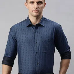 Park Avenue Men Navy Blue Slim Fit Self Design Formal Shirt-picture-21