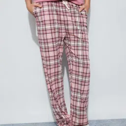 Ginger By Lifestyle Light Pink Cotton Regular Fit Checked Pyjamas-picture-39