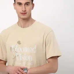 R&B Beige Cotton Regular Fit Printed T-Shirt image 3
