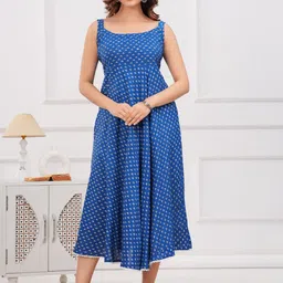 AMBROZEE Polka Dot Printed Round Neck Empire Midi Dress-picture-21