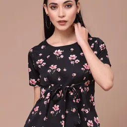 Oomph! Floral Print Crepe Cinched Waist Top image 1