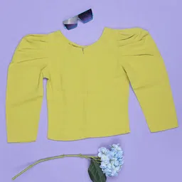 V-Mart Girls Round Neck Puff Sleeve Cotton Top image 2