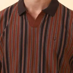 Allen Solly Brown Cotton Regular Fit Striped Polo T-Shirt image 4