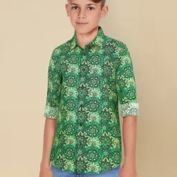 Allen Solly Boys Green Cotton Polyblend Printed Shirt image 3