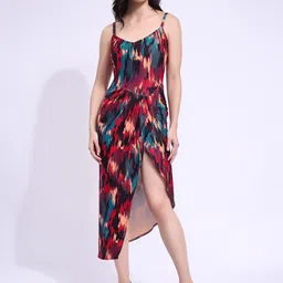 PURVAJA Women Square Neck Print Midi Wrap Dress-image-99