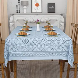 Kuber Industries Grey & Blue Printed Anti-Skid Net Cotton 6-Seater Table Cover image 5