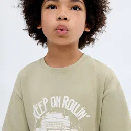 Mango Kids Boys Printed Drop-Shoulder Sleeves Pure Cotton T-Shirt-picture-44