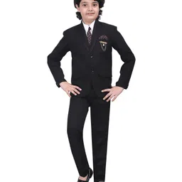 BT DEZINES Full Sleeves Solid Shawl Collared 5 Piece Terry Rayon Suit Set - Black-picture-11