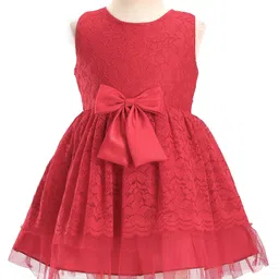 Mark & Mia Sleeveless Partywear Frock With Bow Applique - Red-picture-24