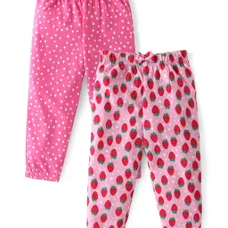Babyhug Cotton Knit Full Length Lounge Pants Polka Dots & Strawberry Print Pack of 2 - Multicolour-picture-23