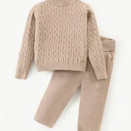Yellow Apple Knitted Full SleevesCable Knit Designed Sweater Set - Tan-picture-12