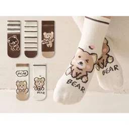 Kidofash Cotton Pack Of 5 Bears Printed & Striped Socks - Brown-image-59