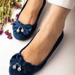 Shoetopia Stones Embellished Bow Applique Detailed Ballerinas - Blue-picture-24