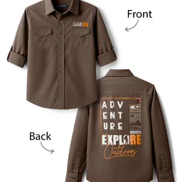 Pine Kids Cotton Woven Full Sleeves Shirt with Front Pocket & Text Print - Brown-picture-24