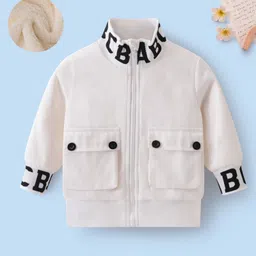 Mark & Mia Cotton Knit Full Sleeves Front Open Winter Jacket With Text Print - White-picture-20
