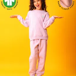 Anthrilo Fleece Knit Full Sleeves Heart Patch Detailed Winter Sweatshirt With Joggers Set - Purple image 1