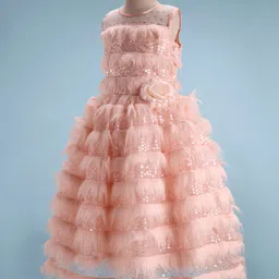 Enfance Sleeveless Floral Applique Sequin Embellished Layered Gown - Peach image 2