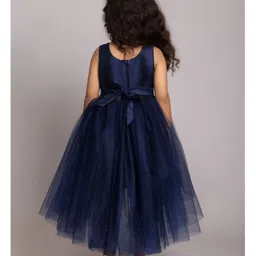 Toy Balloon Kids Net Sleeveless Floral Applique Detailed & Sequins Embellished Layered High Low Dress - Navy Blue image 3