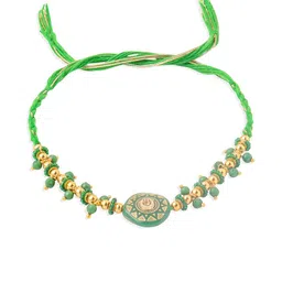 Sangria Artificial Beads Round Shape Thread Rakhi with Roli Chawal Chandan & Mishri image 2