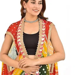 PK HUB Bandhani Printed Embellished Longline Jaipuri Rajasthani Shrug image 2