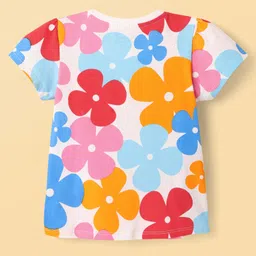 Honeyhap Premium 100% Cotton Knit Half Sleeves Co-ords Shorts Night Suit with Bio Finish & Floral Print - Bright White image 3