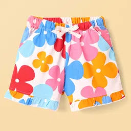 Honeyhap Premium 100% Cotton Knit Half Sleeves Co-ords Shorts Night Suit with Bio Finish & Floral Print - Bright White image 4