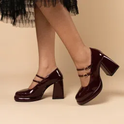 Theater Women Freddie Hot Space Maroon Double-Strap Platform Heels-image-84