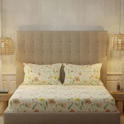 Urban Space Meadows Buttercream Cotton Bedsheet with 1 Pillow Cover image 2