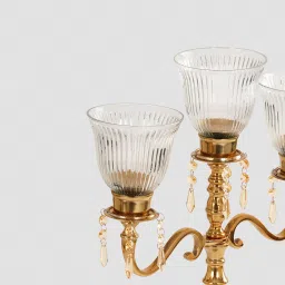 Pure Home + Living Gold 3 Arm Candelabra with Hanging Crystals image 5