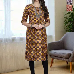 HERE&NOW Women Pack of 3 Ethnic Motifs Printed Daily Straight Kurtas-picture-34