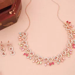 Lyriss Gold-Plated American Diamond Stone-Studded Necklace & Earrings-picture-41