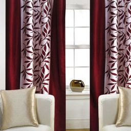 BELLA TRUE Maroon & White 2 Pieces Floral Printed Long Door Curtains-picture-20