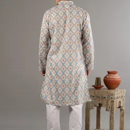 Exotic India Ethnic Motifs Printed Mandarin Collar Cotton Silk Kurta With Pyjamas image 5