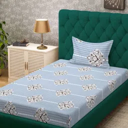 KLOTTHE Grey & White Ethnic Motif Printed300 TC Single Bedsheet Set 2.25 x 1.50 m-image-83