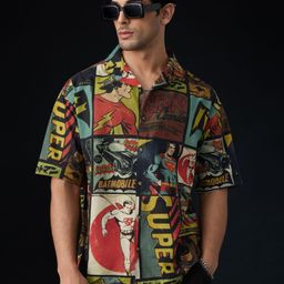 The Souled Store Oversized Vintage Poster Printed Cotton Linen Casual Shirt-picture-43