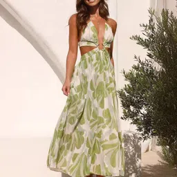 miss mosa by akanksha Alamode By Akanksha Women Tropical Printed Georgette A-Line Midi Dress image 1