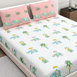 Home Ecstasy White & Pink Pure Cotton 140 TC Double King Bedsheet Set 2.20 m x 2.74 m-picture-16