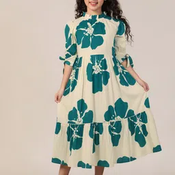 YK Floral Print Puff Sleeve Fit & Flare Midi Dress-image-18