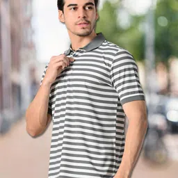 Unicus Apparel Men Striped Polo Collar Pockets T-shirt image 5